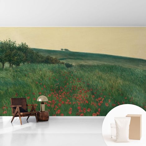 Newroom Tapete Dekorative Vliestapete mit Kleber Modern für Wohnzimmer Schlafzimmer Mohnfelder 416x254 cm (1/5)