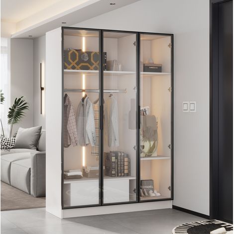 Armadio guardaroba 110 x 50 x 160 cm in legno bianco con vani, per camera da letto FloraGrace (1/5)