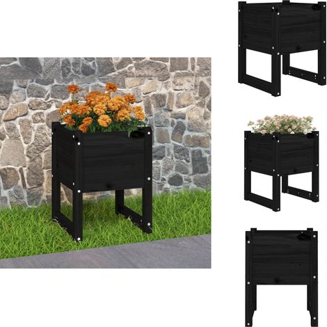 Jardinière Noir 40x40x52,5 cm Bois massif de pin - Jardinier Noire - Pot De Fleurs Extérieur - Bac À Fleurs Bois - Jardinière Design - Déco Jardin (1/5)