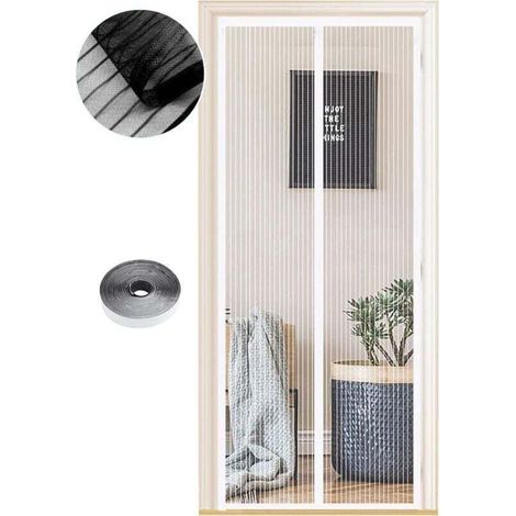 Mosquitera magnética para puertas, varios tamaños, 120 x 210 cm, potentes imanes, cierre automático, cortina para puertas de pasillos y patios, no requiere taladrar, rayas blancas -Crezuo