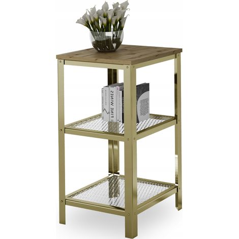 Mensola a 3 ripiani in stile industriale per soggiorno, 40x40x80 cm, oro + rovere artigianale. (1/5)