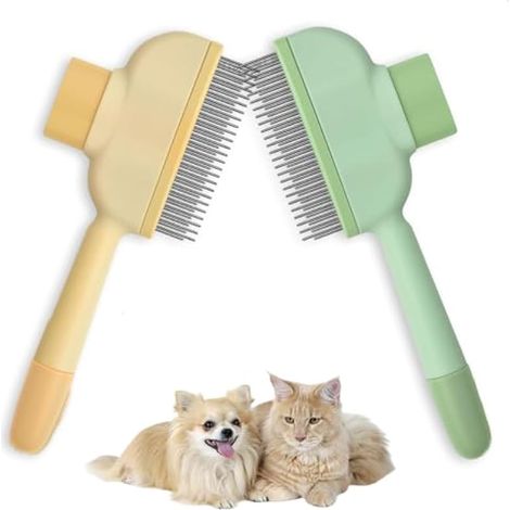Brosse Chat et Chien, Poil Long et Court, Lot de 2 Peignes Toilettage Animaux, Vert et Jaune, Brosse à Chat Poil Long et Court (1/4)