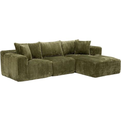 Canapé d'Angle Côtelé "Solka" 254cm Kaki (1/4)