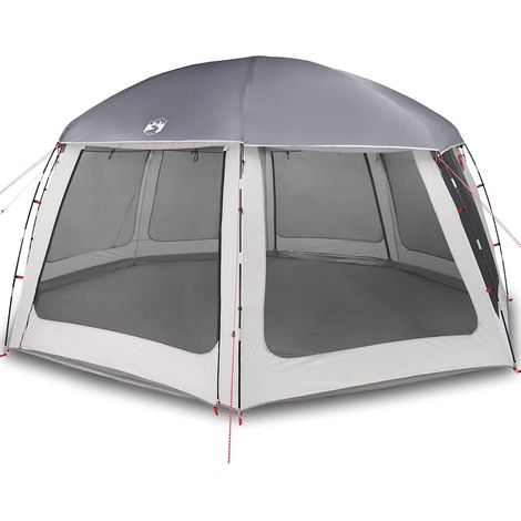 Tente piscine toit amovible parois maille gris 612x612 cm
