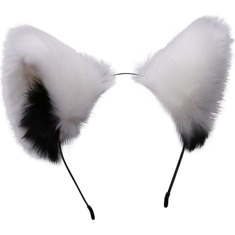 Niedliches, flauschiges Katzen-Fuchsohren-Cosplay-Anime-Fellstirnband – Schwarz-Weiß (1/2)