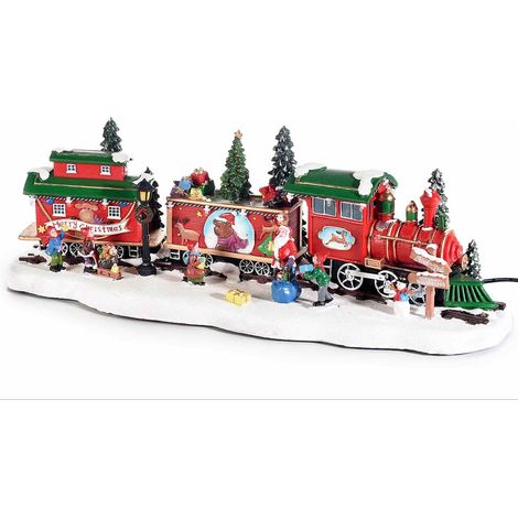 Carillon Natalizio a Forma di Trenino con Paesaggio in Movimento, Luci e Suoni Idea Regalo per Natale Dimensioni 48 x 15,5 Cm (1/2)