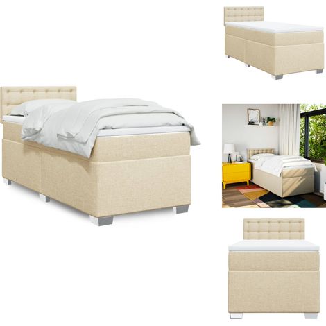 Sommier à lattes de lit avec matelas Crème 100x200 cm Tissu - Lit Double - Lit Plateforme - Matelas À Ressorts Ensachés - Literie - Chambre À Coucher (1/5)