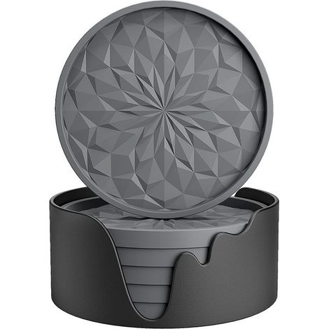Dessous de verre en silicone, lot de 6 avec support, ronds de 10 cm, pour verres de table. (1/5)