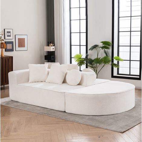 Sofá cama modular de 5 plazas en chenilla blanca, estructura de espuma, sin montaje HAVRYA (1/5)