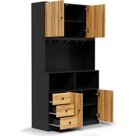 Hoher Küchenschrank 180 cm aus MDF mit LED, Steckdosen, Flaschenhalter und Vitrine (1/5)