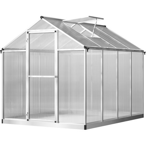Outsunny Serre de Jardin Aluminium Polycarbonate 4,6 m² dim. 2,42L x 1,9l x 1,95H m Lucarne Porte loquet