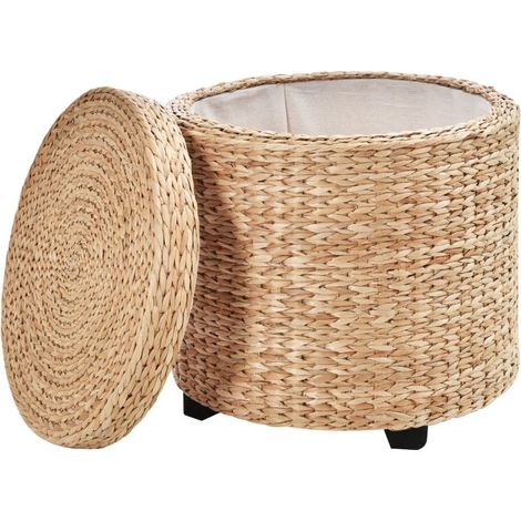 Tabouret de rangement Alaral repose pieds pouf rotin kaki (1/5)