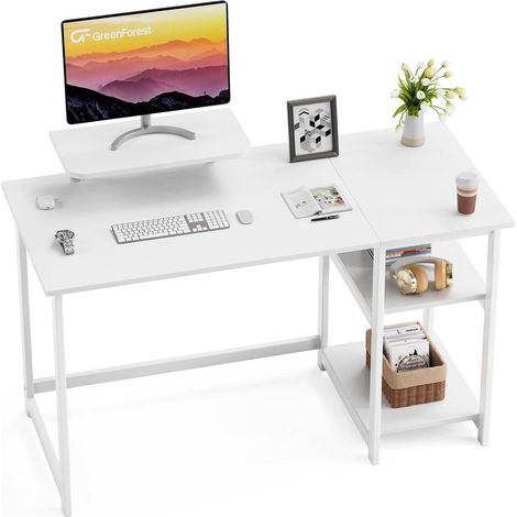 Bürotisch 120cm Stauraum Monitorständer 120x50cm Reinwei&xDF (1/5)