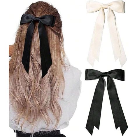 Paquete de 2 pinzas y gomas para el cabello con lazo en blanco y negro. (1/5)