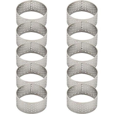 10 cercles à tarte ronds en acier inoxydable perforés et sans soudure de 4,5 cm avec trou-- (1/5)