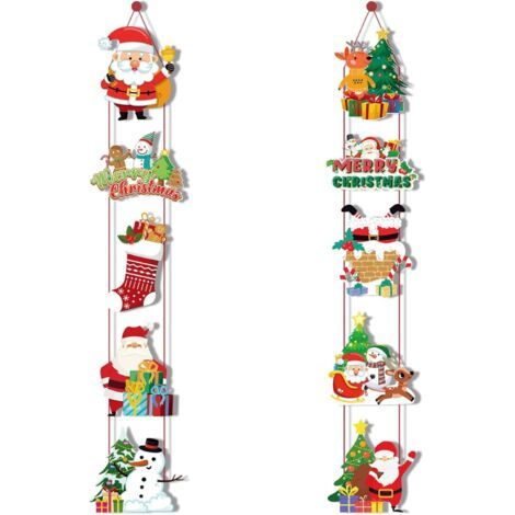 1jeu(Style 2) Joyeux Noël bannière 10 Cartes Joyeux Noël Porte de Vacances Suspendue décorations de Porche de Noël avec Le Père Noël, Images de Neige Joyeux Signe de Noël (1/5)