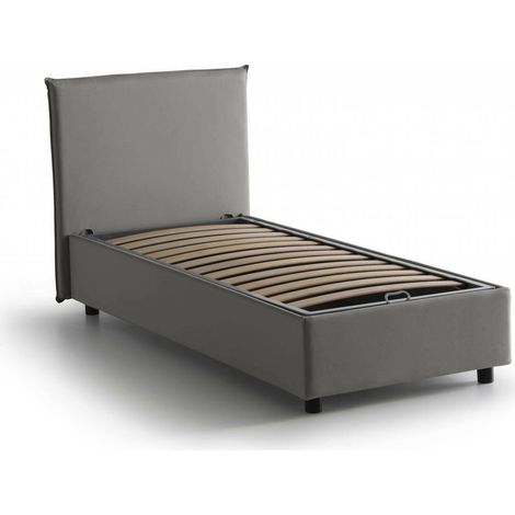 Talamo Italia - Letto singolo Alder, Letto contenitore con rivestimento in tessuto, 100% Made in Italy, Apertura frontale, adatto per materasso Cm 90x200, Grigio