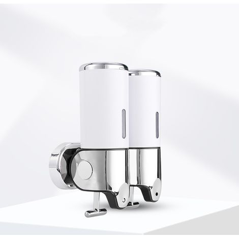 [NUNCA USADO] Dispensador de jabón de pared de 450 ml, dispensador de jabón de manos de doble cabezal, dispensador de champú líquido y gel de ducha para cocina, baño y hotel (plateado) (1/3)