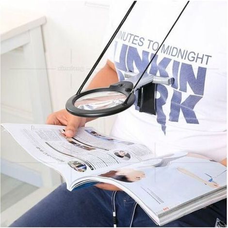 Lente d'ingrandimento con illuminazione LED per lettura mani libere, da indossare al collo o in ufficio (1/3)