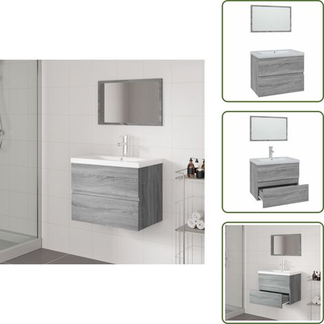 Lavabo in ceramica - vidaXL Set di Mobili da Bagno Grigio Sonoma in Legno Multistrato - Armadio da bagno