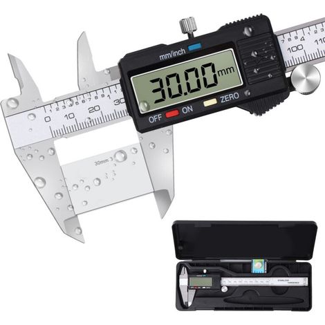 Digitaler Messschieber, digitaler Messschieber aus Edelstahl, Mikrometer mit großem LCD-Display, automatischer Abschaltung, Millimeterumrechnung