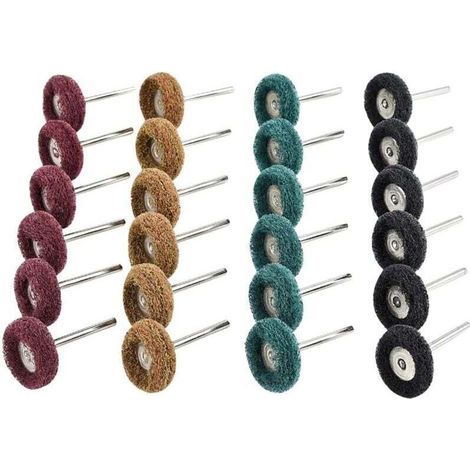 Lot de 40 disques de polissage abrasifs de 25 mm. accessoires de polissage pour outils rotatifs Dremel – Marron grain 80/vert 150/rouge grain 240/noir grain 300. tampon à récurer et tige en métal (1/4)