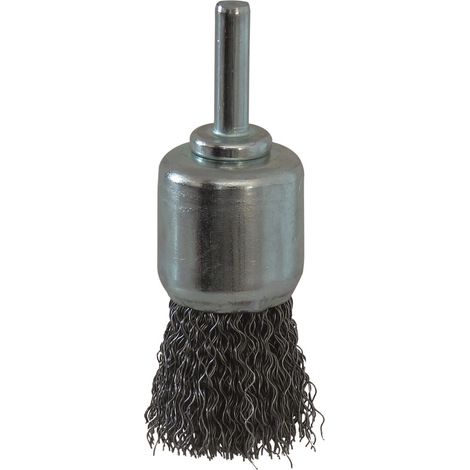 Brosse pinceau sur tige 6mm fil acier ondulé 25mm