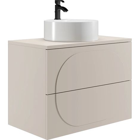 Meuble de salle de bain suspendu avec vasque à poser ronde - Beige - 80 cm - VUTOMA (1/5)