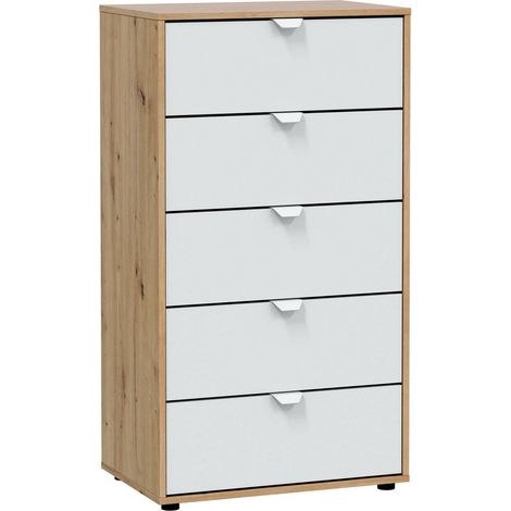 Dmora - Cassettiera Crosby, Settimino multiuso, Comò camera da letto, Mobile con cassetti, 60x40 h109 cm, Bianco e Rovere Nodi