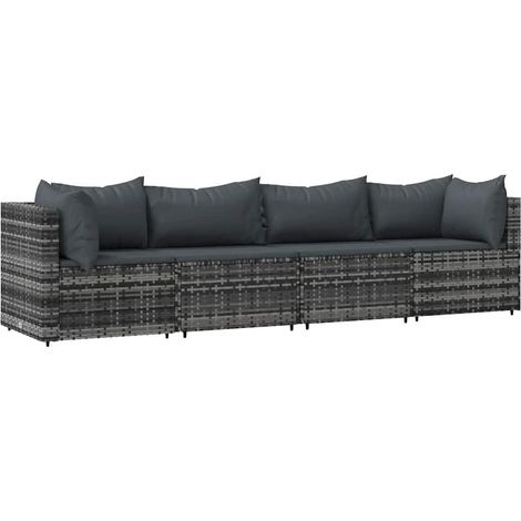 4-tlg. Garten-Lounge-Set mit Kissen Grau Poly Rattan vidaXL (1/5)