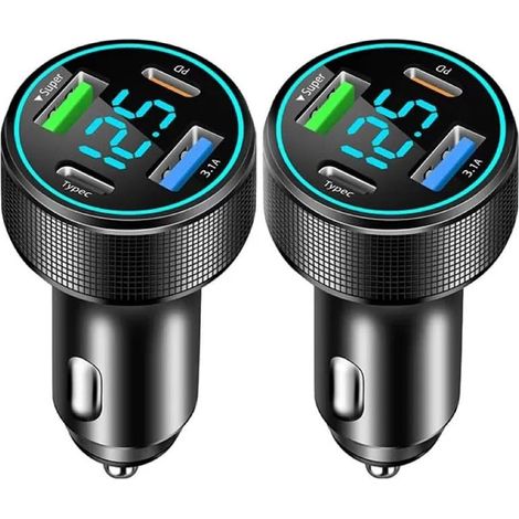 USB-C-Zigarettenanzünderanschlüsse, 66-W-QC3.0-Autoladegerät & 30-W-PD-Autoladegerät mit LED-Voltmeter (2 Stück) (1/4)