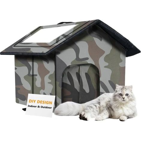 Niche Chat Extérieur Isolé Étanche, Abri Igloo Résistant Chaleur et Froid, Cabane Lavable pour Chats Domestiques et Errants (1/5)