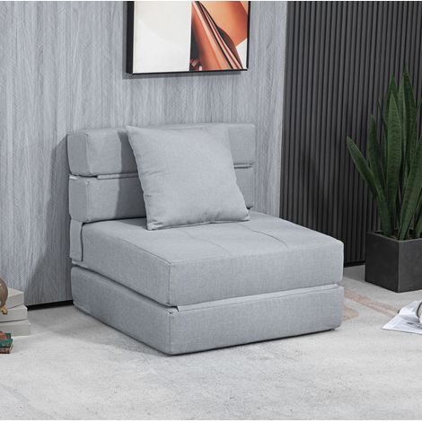 Fauteuil convertible 70x70x61 cm gris clair en mousse et polyester avec fonction lit (1/5)