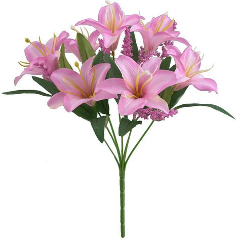 Bouquet De Lys Artificiel - 32 cm - 7 Têtes - Soie Et Plastique - Décoration Intérieure Et Mariage - 1 Pièce (1/5)