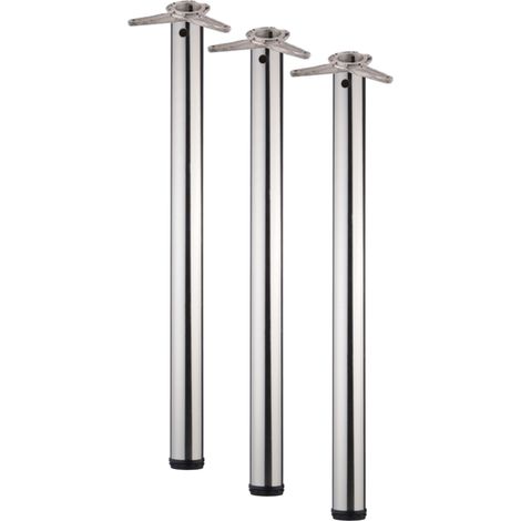 3er SET Tischbein / Stützfuß - Edelstahloptik, Ø 6 cm x 82 cm, höhenverstellbar