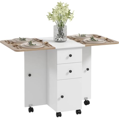 Table à manger, design pliable, solutions de rangement, Blanc et Naturel (1/5)