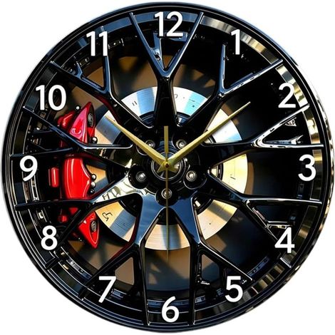 Horloge murale décorative en acrylique en forme de roue de voiture, silencieuse et facile à lire, idéale pour le bureau, l'école, le salon ou la, 30cm (1/5)