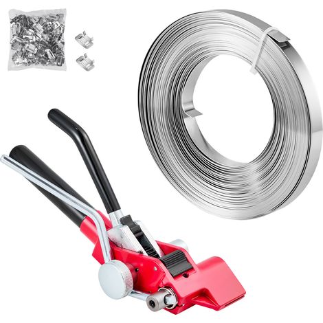 Mophorn Set di Reggiatura per Cinghie Metalliche, Kit Manuale per Pallet Robusto, Reggetta in Acciaio da 30,5 m con 100 Sigilli Metallici, Ideale per Magazzino, Trasporto e Imballaggio Industriale