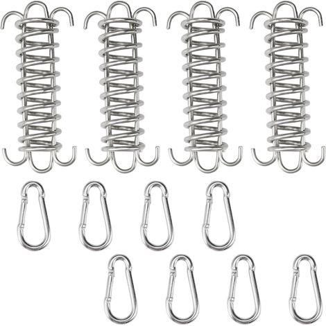 Sollbry 4 Pièces Ressort De Traction Métal Intégré Tension du Tendeur avec 8 Pcs Mousqueton, Ressort De Tension du Tendeur en Acier Inoxydable, Tendeur de Ressort en Forme de U pour Tente, Store, Bate (1/5)
