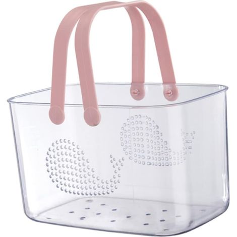 Panier De Bain Transparent En Plastique Avec Poignée Grand Volume Couleur Rose Panier De Rangement Multifonction Pour Salle De Bain Portable Et Drainant Pour Domicile Et Dortoir