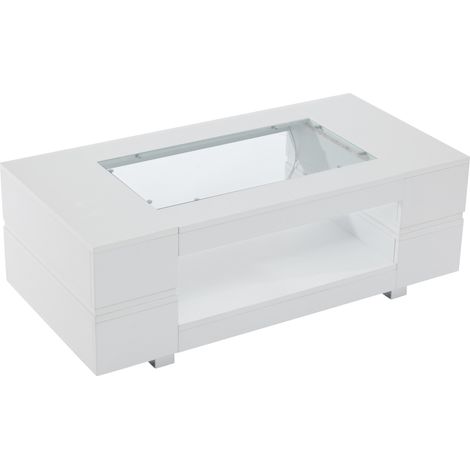 Mesa de centro LED blanca con tablero de vidrio templado 100 x 50 x 35 cm y control por app HOMVRA (1/5)