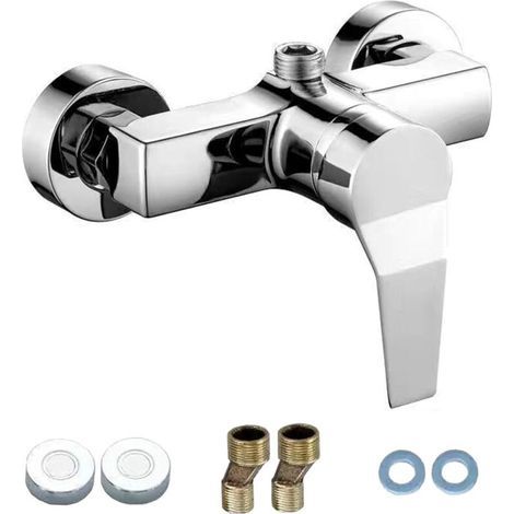 Robinet de douche monocommande en acier inoxydable - Mitigeur de douche avec commande manuelle - Interrupteur de vanne sanitaire - Robinet de salle de bain pour eau froide et chaude
