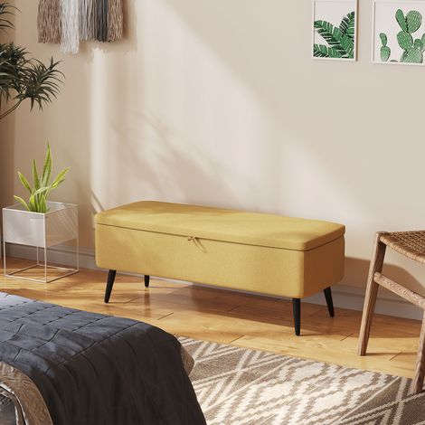 HOMCOM Aufbewahrungsbank mit Klappdeckel und Stahlbeinen für Schlafzimmer, Wohnzimmer, Eingangsbereich, 101 x 38,5 x 44,5 cm, Gelb