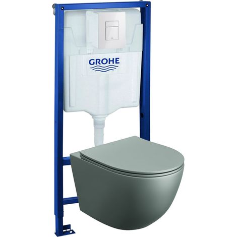 GROHE Bâti-support Solido + Lavita WC Sinto Grey suspendu blanc mat gris + panneau de commande Delta 25 blanc  Kit complet WC