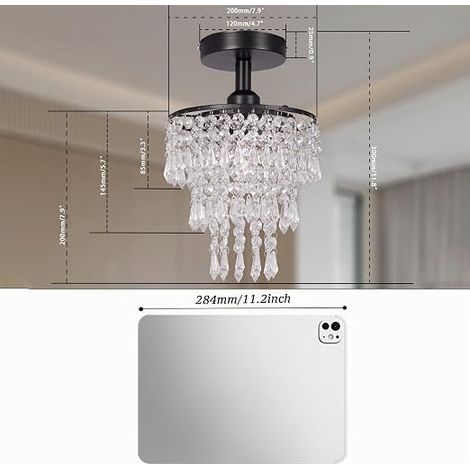 Mini lustre en cristal plafonnier encastré trois étapes gouttes de pluie lustre en cristal chambre couloir salon éclairage base E27 noir (1/4)