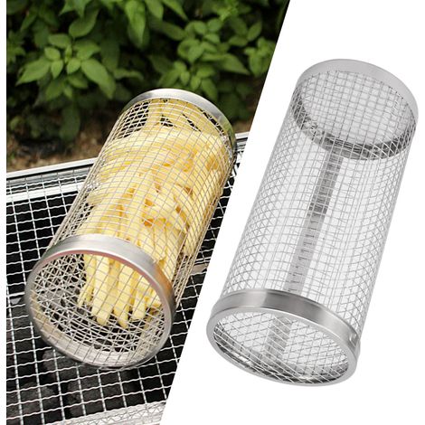 Zylindrischer Grillrost aus gerolltem Drahtgeflecht – Zylindrischer Grillrost mit Edelstahlgewebe, Haken und Gabeln für Camping und Grillabende im Freien (1/5)