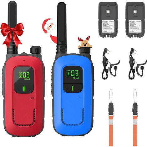 Talkie Walkie Enfants Adultes, Rechargeable - Longue Portée pour de 3 à 12 Ans 16 Canaux avec VOX, Lampe Torche, Casque, Chargement USB pour Camping, randonnée (Rouge/Bleu) (1/5)