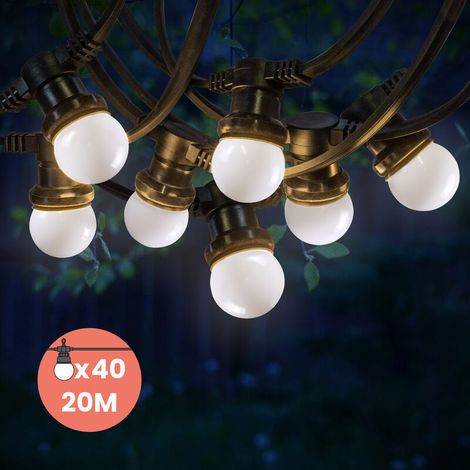 Guirlande Guinguette 20M Blanc IP65 - Guirlande Lumineuse Extérieur 40 Bulbes - Guirlande Exterieure Etanche pour Décoration de Jardin. Maison et Façade