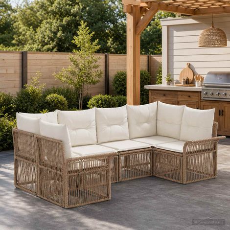 vidaXL Set Divano da Giardino 6 pz 6-Numero di posti Beige polyrattan (1/5)