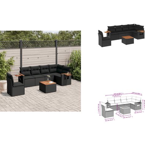 7-tlg. Garten-Sofagarnitur mit Kissen Schwarz Poly Rattan - Gartenmöbel - Gartensorte - Outdoor Möbel - Lounge Set - Esszimmerset (1/3)